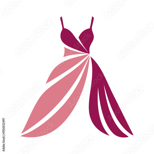 Logotipo de boutique de moda femenina. Dibujo sencillo con la silueta de un vestido de mujer color violeta, visto de frente 