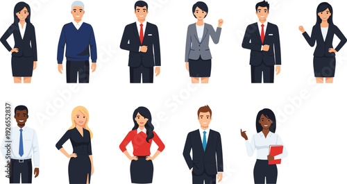 Business people character set, professional office workers collection, diverse corporate team vector illustration isolated on white background design