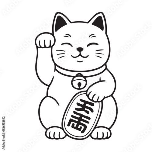A simple vector illustration of a Chinese lucky cat statue icon, expressing fortune, prosperity, and positive energy in a clean minimalist style.