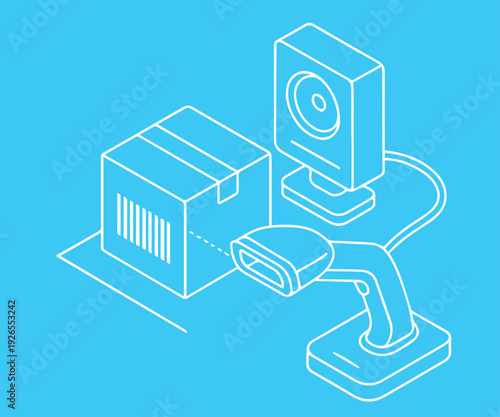 A minimalist vector artwork showing barcode scanner tools, symbolizing product identification, inventory control, and efficient sales processes.
