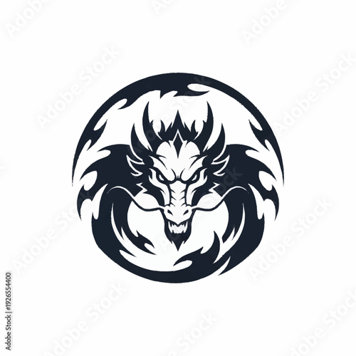 Fierce Dragon Head Logo Design with Intricate Details.