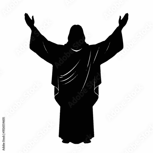 Silhouette of Jesus Christ with arms outstretched in worship.
