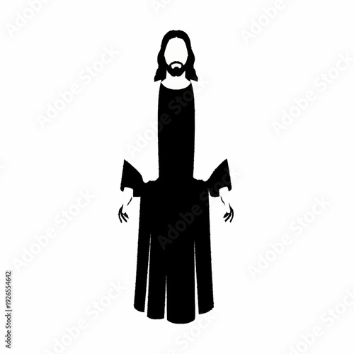 Stylized silhouette of Jesus Christ with outstretched arms in a minimalist design.