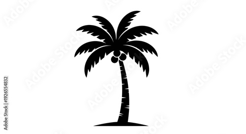 A simple black and white illustration of a lone palm tree standing tall against a plain background