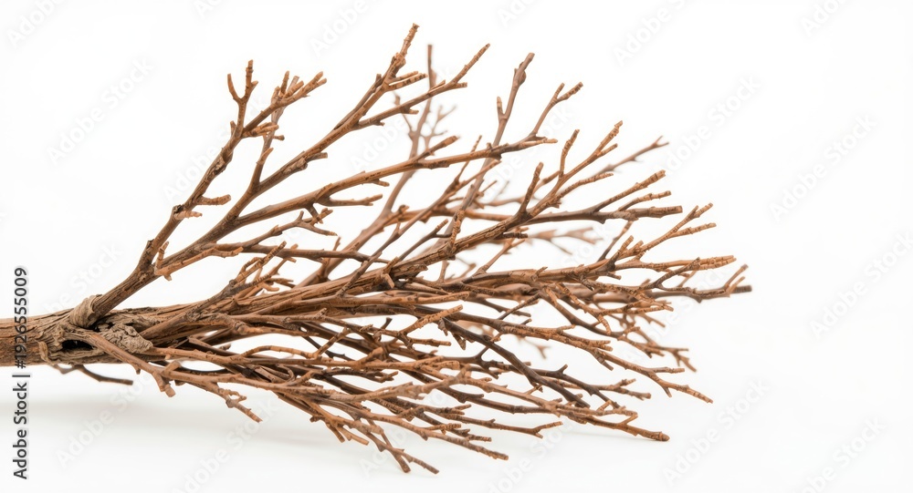 Fototapeta premium Seasonal summer dry twigs with elaborate branch details shown on white background