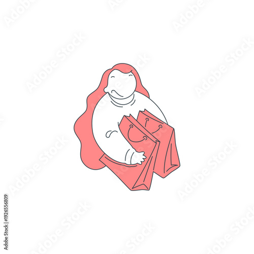 Happy woman hugs shopping bags after a big purchase. A vector illustration for people who love sales and retail therapy. Concepts for shopaholics, consumerism, and buyer satisfaction