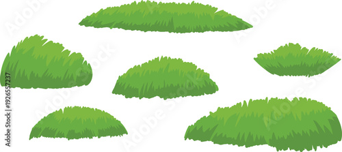 Green grass patches vector illustration with textured blades, natural lawn elements, outdoor landscape design, eco nature symbols for digital artwork