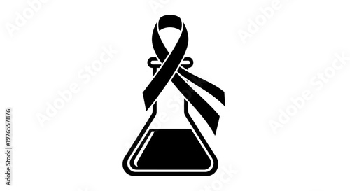Black ribbon tied around a laboratory flask symbolizing awareness.