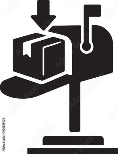 Mailbox with incoming package delivery icon