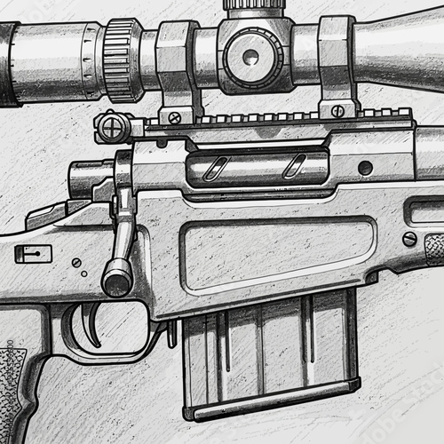 Detailed illustration of a sniper rifle with scope