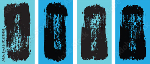 Vertical brush stroke banners with blue and black color combinations for modern social media stories and artistic layouts featuring heavy paint textures and expressive vertical movements