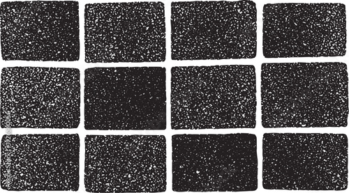 Uniform rectangular sponge textures for digital painting and shading featuring dark grainy patterns and soft porous surfaces arranged in a grid for consistent set vector design and artistic effects