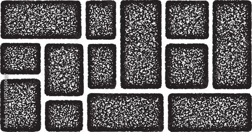 Black grunge texture, brick pattern, square shape, abstract background, rough surface, distress texture, seamless pattern, vector illustration