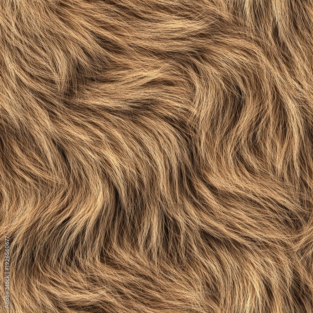Naklejka premium Detailed view of light brown fur with soft, wavy patterns creating a natural and warm appearance, ideal for backgrounds or design concepts.