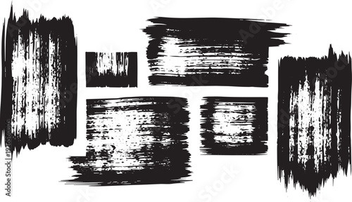 Set of abstract grung texture elements on transparent background graphic art backdrop design collection paintbrush stroke ink stain dirty textured black brush strokes