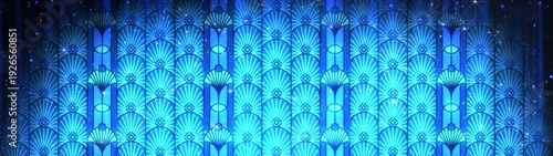 Elegant Blue Art Deco Pattern Motion Background with Shimmering Particles and Luxury Geometric Design
