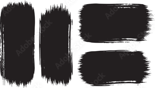 Set of abstract grung texture elements on transparent background graphic art backdrop design collection paintbrush stroke ink stain dirty textured black brush strokes