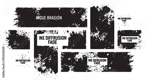 Set of vector grunge design elements for backgrounds, text, and logos, abstract distressed textures with ink blots and brush strokes creating a worn effect