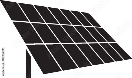 Solar panel with black cells and white lines on white background