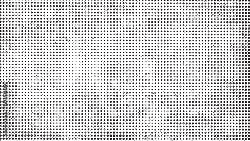Repeating halftone dot pattern with black circles and grunge distressed texture on transparent background for creative backdrop design and vintage printing effect vector illustration set