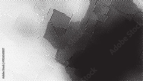 Abstract black and white halftone effect pattern on transparent background with large dots, creating a distressed vintage texture for modern graphic design elements