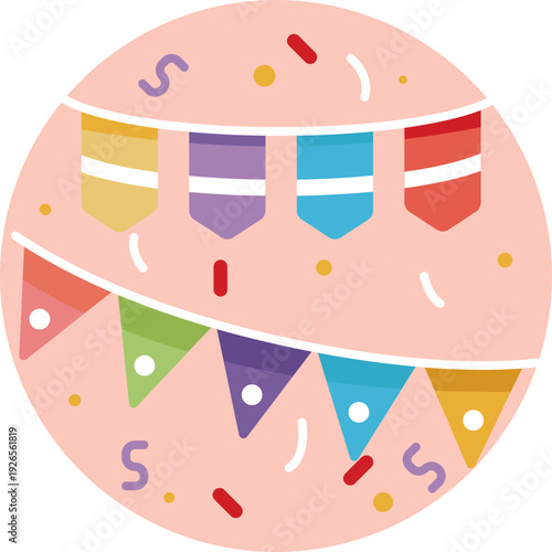 A festive hanging decoration, often draped across walls or tables, symbolizing joy and celebration for the upcoming baby.