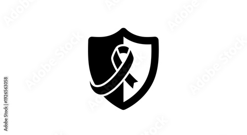 Black shield with awareness ribbon logo design.