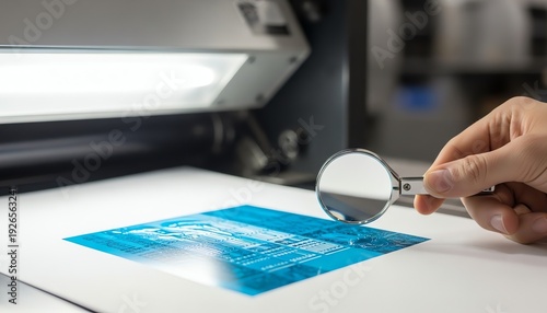 Professional Press Operator Inspecting Fresh Color Proof Sheet in Modern Offset Printing Factory