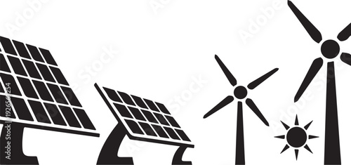 Solar panels and wind turbines with sun renewable energy