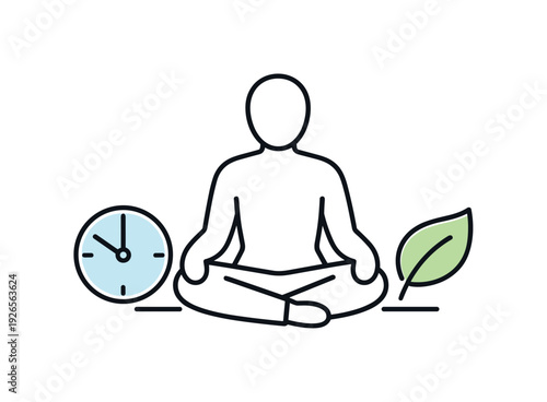 Mindful workday recovery and sustainable focus in everyday professional life focused on balance and wellbeing, a seated figure pausing beside a small