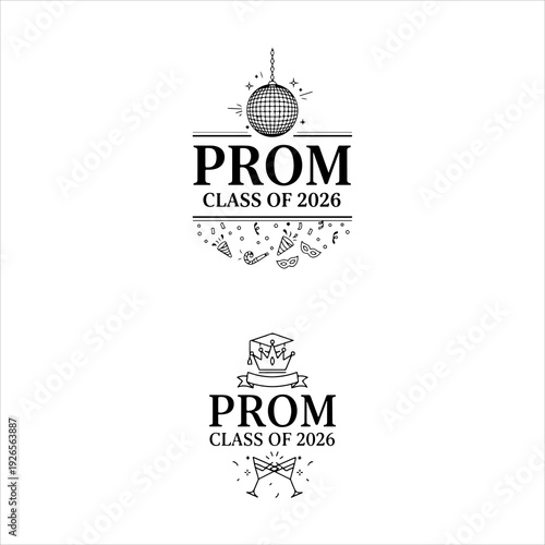 A Professional Festive Prom Class Of 2026 Symbol, Showcasing Graduation Celebration and Digital Senior Year Event Gala Formal Dance Typography.
