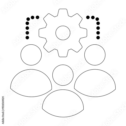 Team of some employees, workers, or humans attached via a dots to a ratchet wheel, graphical appearance for leader management icon 