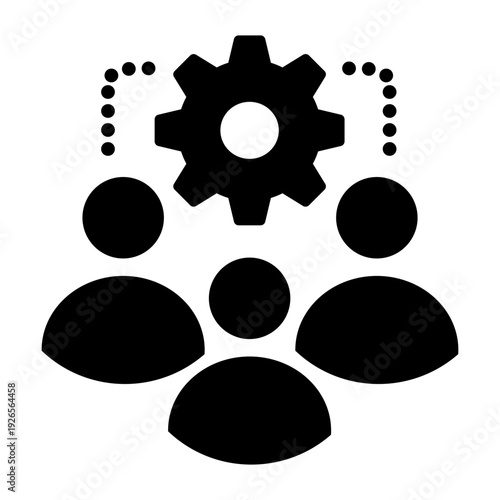 Team of some employees, workers, or humans attached via a dots to a ratchet wheel, graphical appearance for leader management icon 