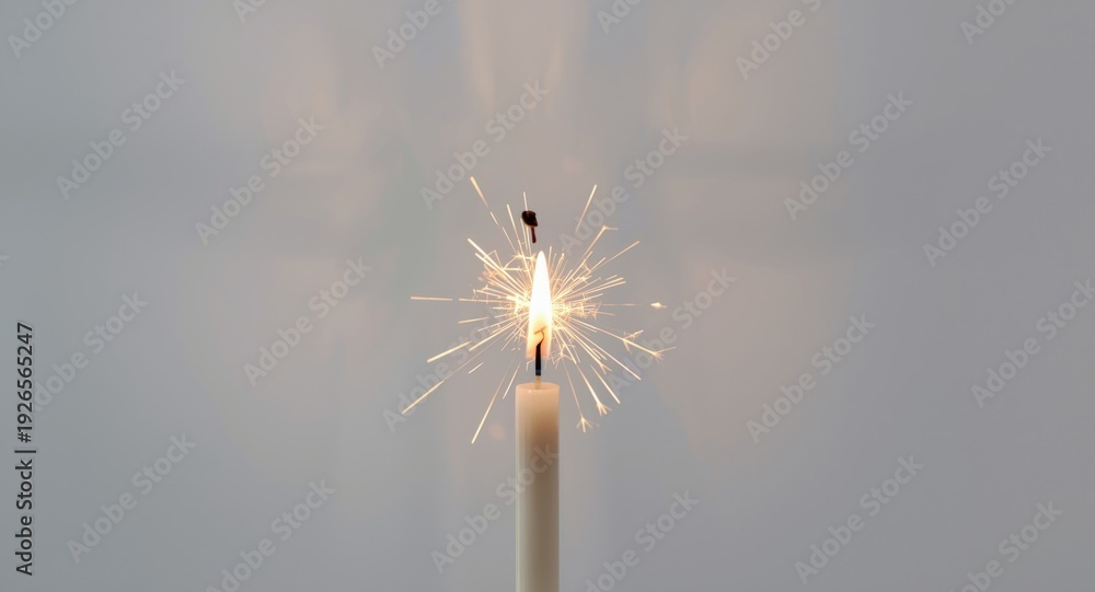 Obraz premium Sparkler candle casting radiant soft light on white clean background