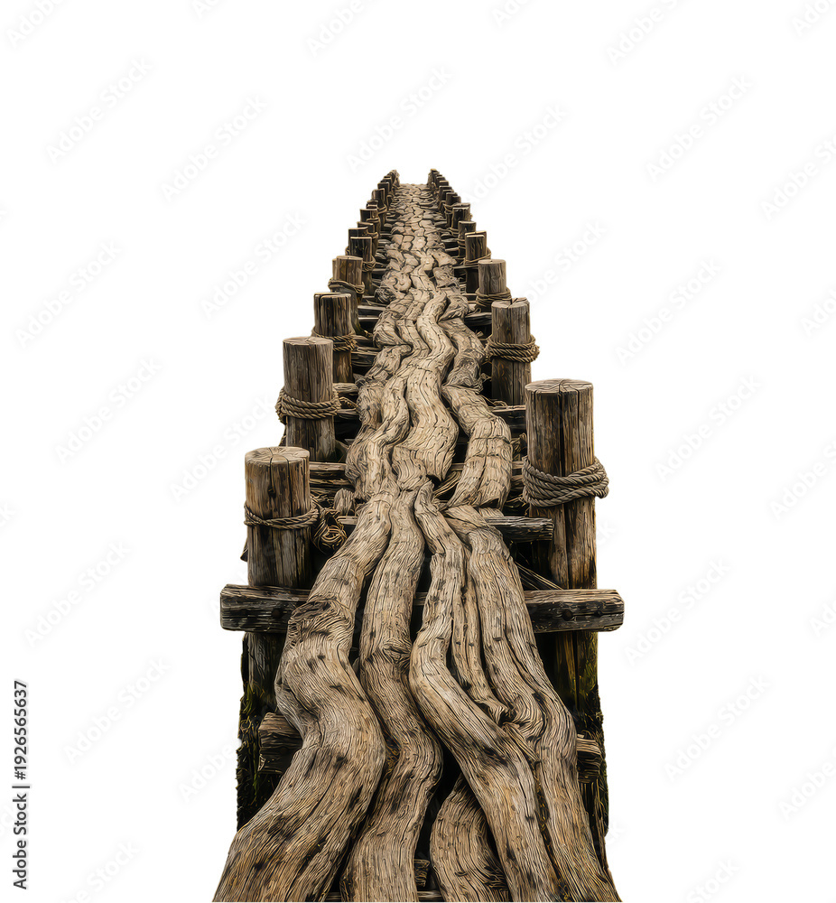 Naklejka premium Wooden walkway isolated on transparent background, wooden jetty design element