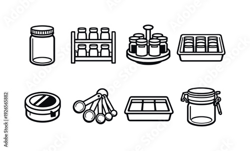 Home kitchen spice storage: spice jar, spice rack, rotating stand, drawer insert, magnetic tin, measuring spoon, storage tray, clip lid