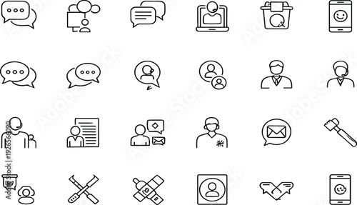 Customer service and communication line icons set support chat profile feedback email vector outline collection
