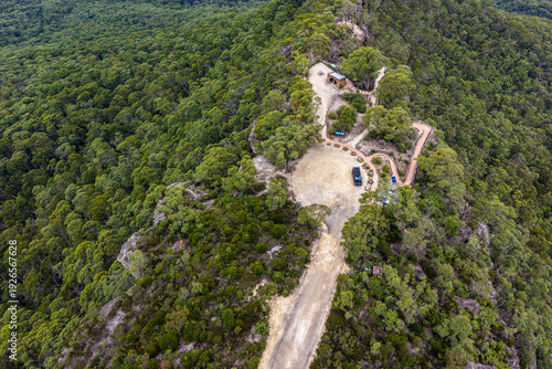 Aerial view over Hargraves Lookout in the Blue Mountains showcasing dramatic escarpments and expansive Grose Valley wilderness.