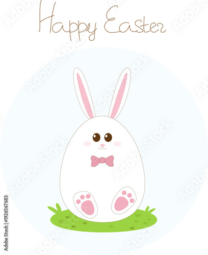 Cute Easter Bunny Greeting Card with Happy Easter Text – Pastel Vector Illustration