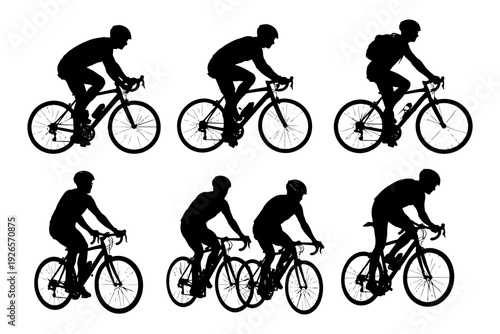 Silhouettes of male cyclists in various riding positions.
