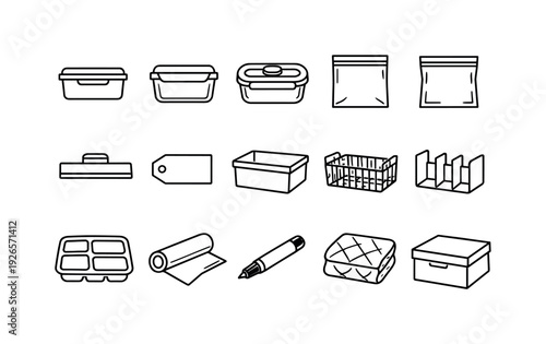 Home freezer meal container set: freezer container, glass container, vacuum container, freezer bag, vacuum bag, clip seal, label tag, storage bin