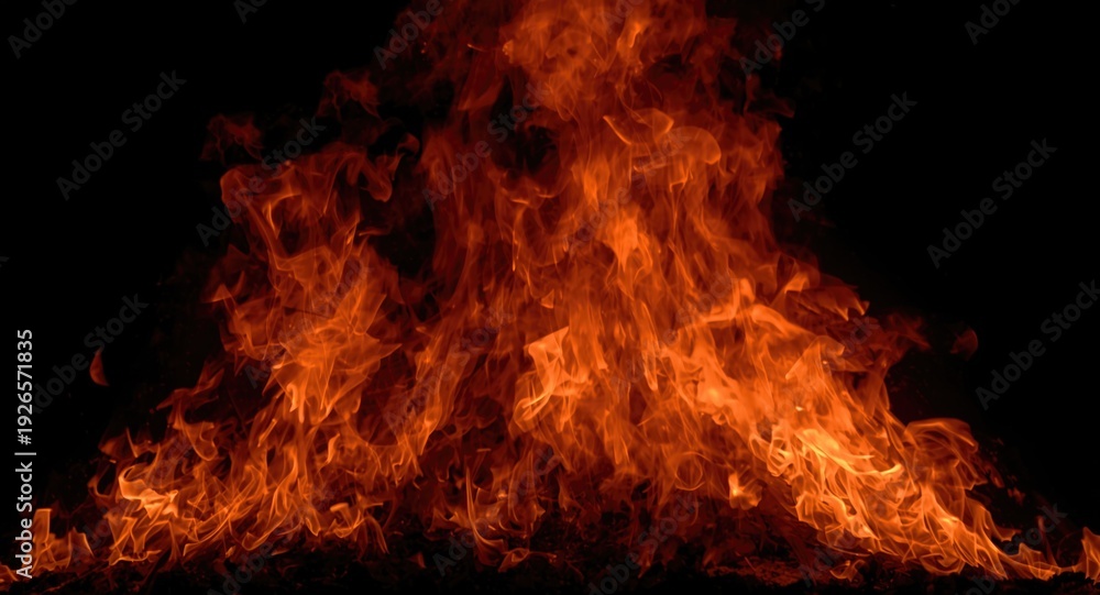 Obraz premium Lively fire sparks and swirling flames in bright colors on stark black canvas