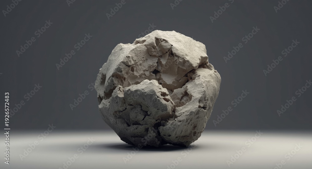 Fototapeta premium A detailed 3D model showing a fractured asteroid with organic surface textures in an abstract setting