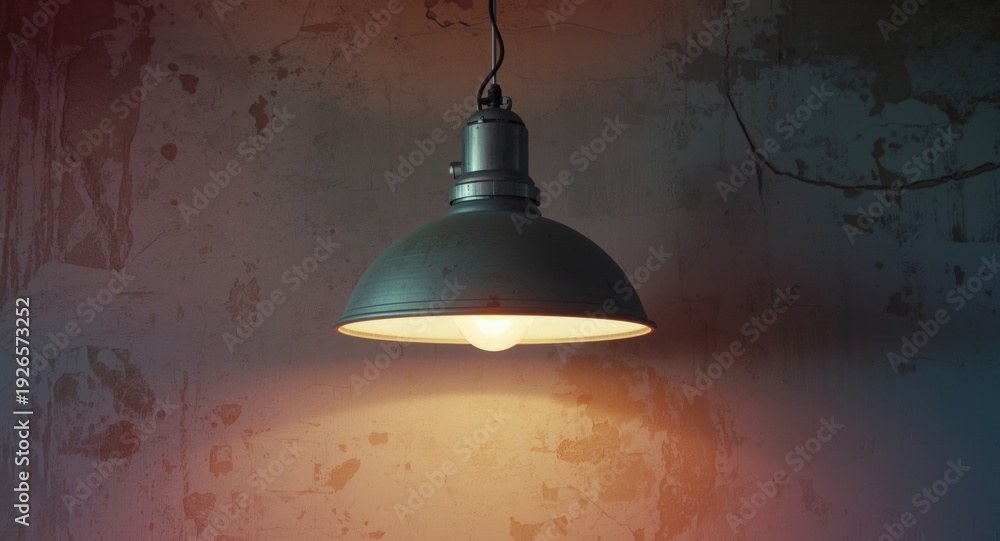 Obraz premium Vintage fluorescent lamp hanging with textured wall background