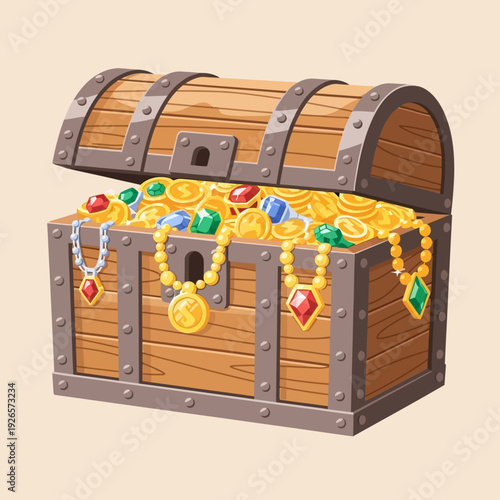 Treasure Chest Overflowing with Gold Coins and Jewels