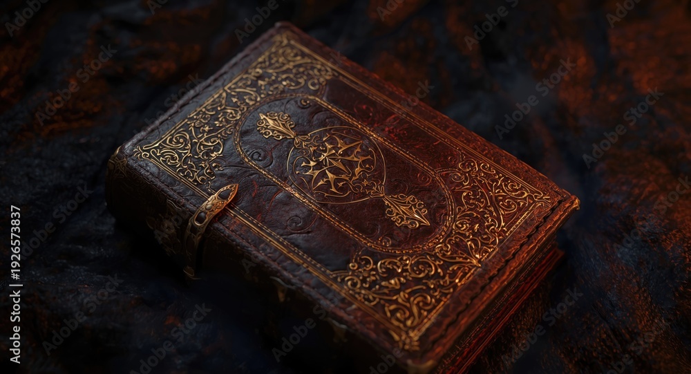 Fototapeta premium Ancient Tome with Mystique Talisman and AI Powered Spellbinding