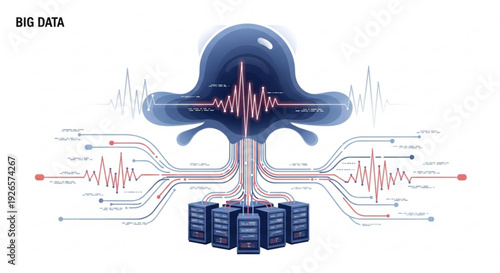 Big data visualization with a futuristic brain and servers illustrating ai and data processing