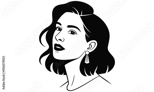 Stylish vector illustration of a modern woman with elegant earrings and sleek hairstyle