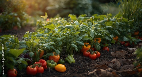 Vegetables growing healthily in an ample English garden ground