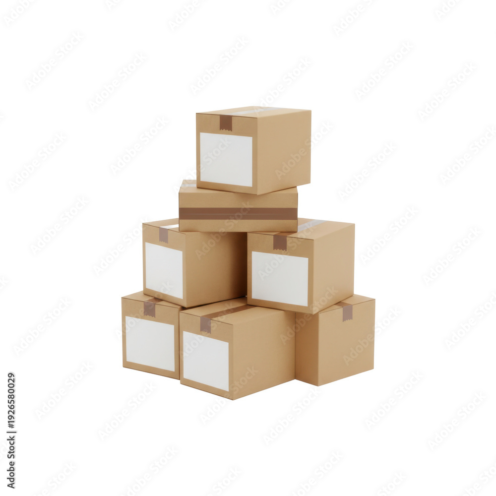 Fototapeta premium Stacked Cardboard Shipping Boxes with Blank Labels